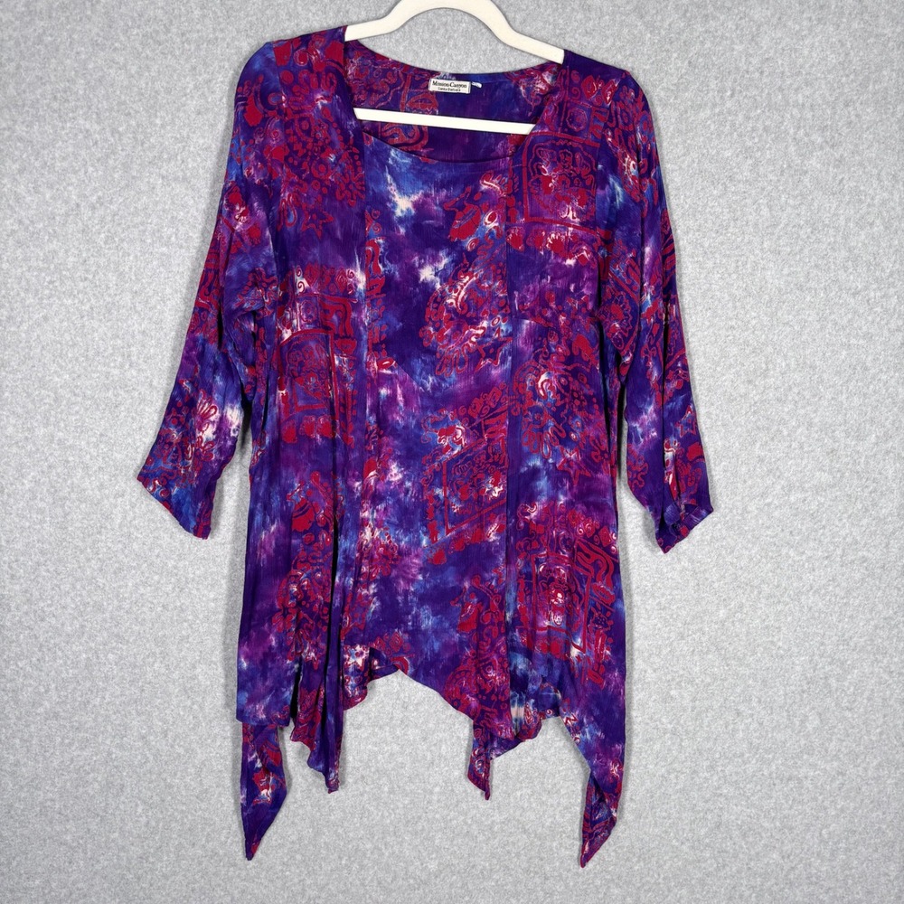 Mission Canyon Crinkle‎ Asymmetric Hem Tunic Top Large Batik Tie Dye Sharkbite